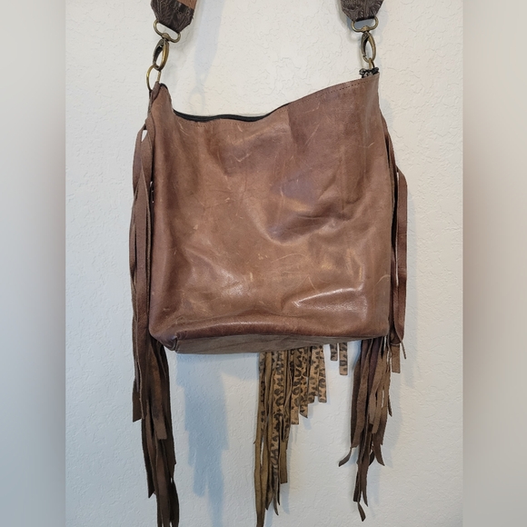 Dancing Cactus Designs Handmade Real Leather Fringe Purse Handbag Bag Cheetah - Picture 3 of 9
